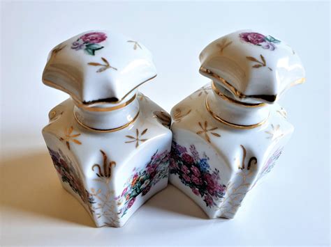 Pair Antique Tea Caddies Hand Painted Porcelain Tea Caddies Circa 1850