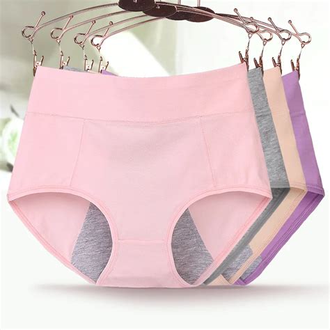 New High Waist Panties Menstrual Underwear Women Side Leakage Proof Briefs Cotton Period Panties