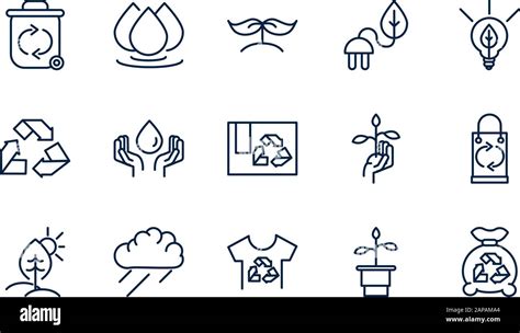 Ecology Environment Renewable Sustainable Icons Set Linear Vector
