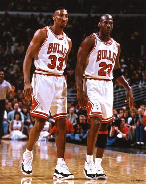 Scottie Pippin And Michael Jordan Of The Chicago Bulls Shown On The