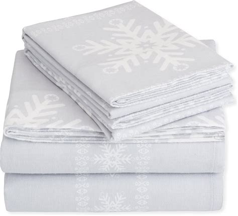 Pinzon Cotton Flannel Bed Sheet Set King Snowflake Grey