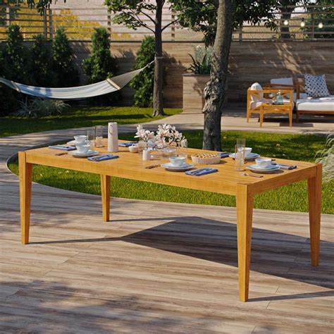 They demonstrate that your family is close because you eat together. MODWAY Northlake 85 in. Natural Grade A Teak Wood Outdoor Dining Table-EEI-3430-NAT - The Home Depot