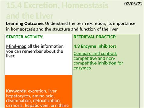 Ocr Biology A 154 Excretion Homeostasis And The Liver Teaching