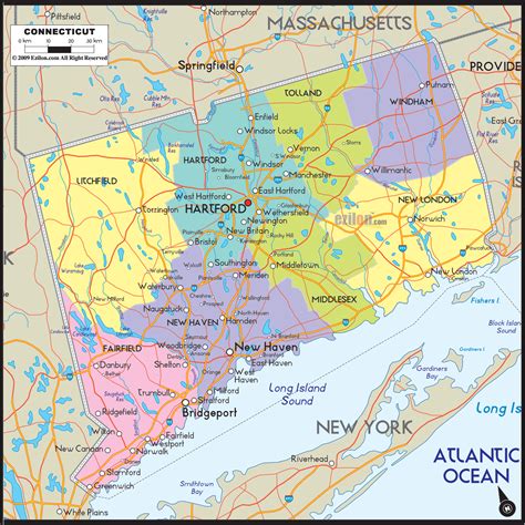 Detailed Political Map Of Connecticut Ezilon Maps