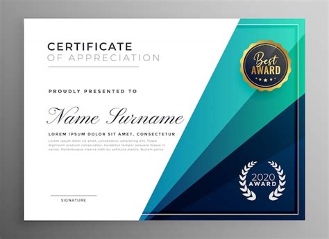 Free Vector Blue Certificate Of Appreciation Template Design