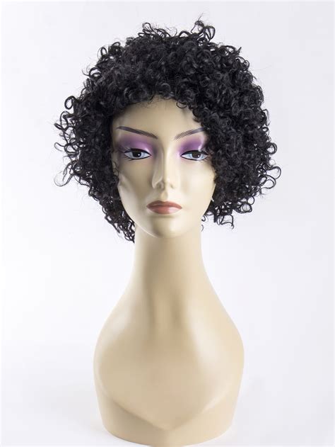 130 Short Curly Human Hair Wig With Bangs