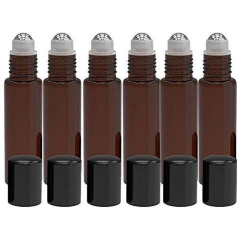 6 Pack Empty Roll On Glass Bottles Stainless Steel Roller 10ml