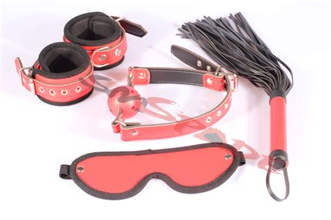 Free Shipping 4pcs Pvc Kit Handcuffs Gag Blindfold Leather Whip Sex