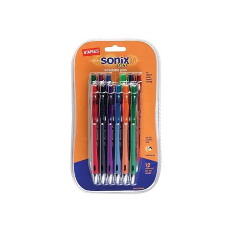 Staples Sonix Retractable Gel Pens Medium Point Assorted Ink 12pk