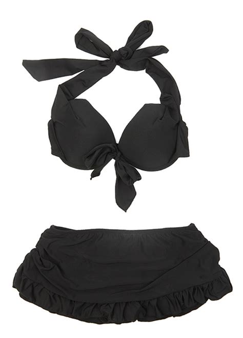 [stylenanda] All Black Frilly Halter Neck Bikini Set Kstylick Latest Korean Fashion K Pop