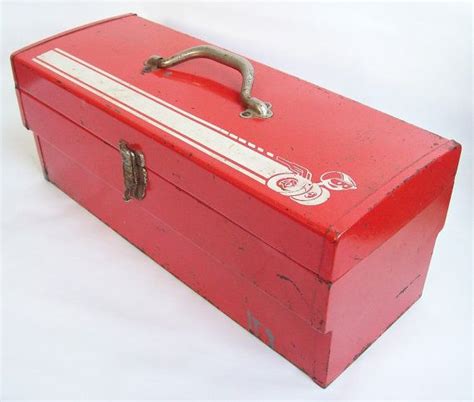 Vintage Red Metal Tool Box Retro Storage Tote Auto Mechanics Etsy