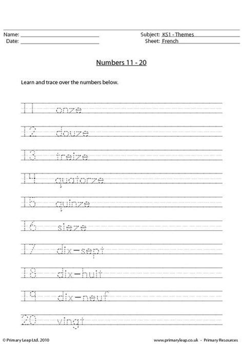 French Numbers 11 20 Worksheet French Worksheets French Numbers
