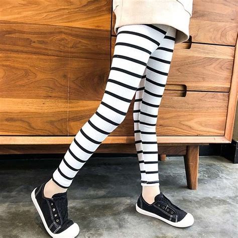 Stretch Kids Leggings For Girls Spring Autumn 2018 Black White Striped