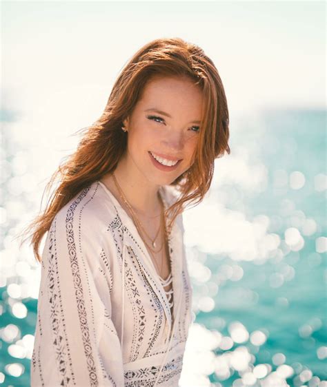 Model Women Riley Rasmussen Bokeh Smiling Shirt Sea Women Outdoors Redhead Portrait