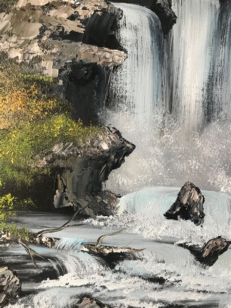 Bob Ross Inspired Mountain Waterfalls Oil Painting Etsy