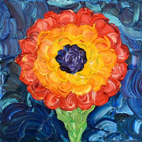 Impasto Flower Painting Thick Texture Small Acrylic Art