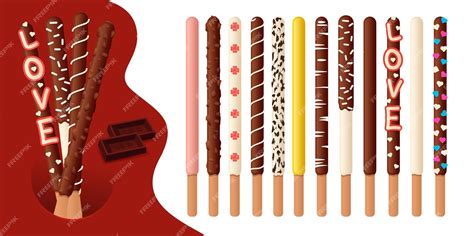 Premium Vector Chocolate Dipped Cookie Sticks With Various Flavors Of