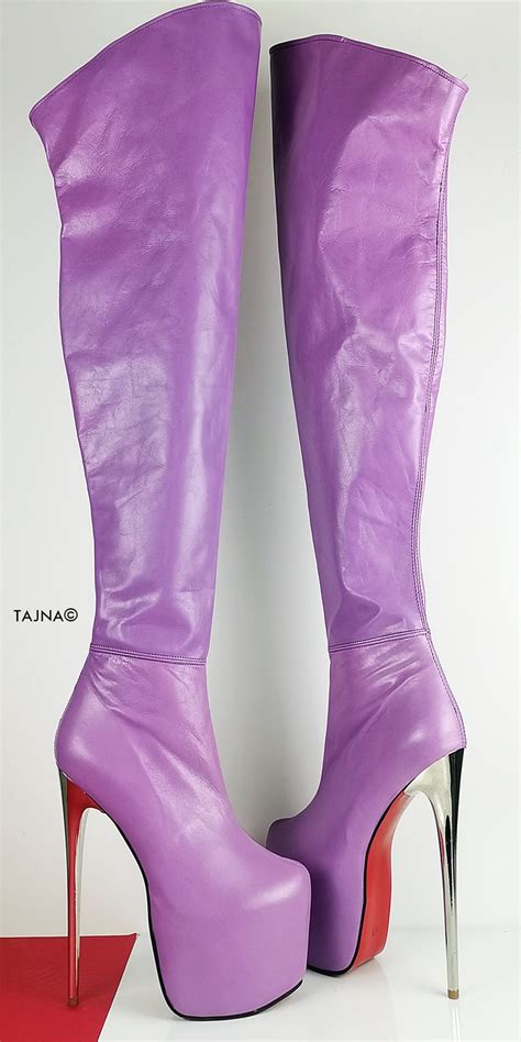 Genuine Leather Purple Violet Thigh High Boots Tajna Club