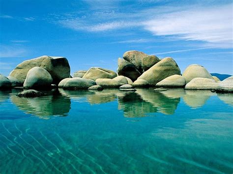 Stones In Lake Tahoe Nevada Lakes Stones Nature Reflection Clouds