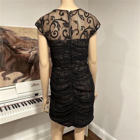 Tadashi Shoji Black Nude Lace Overlay Silk Dress Size Gem