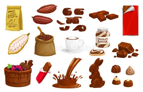 Chocolate Icon Set Candy Cocoa Beans Chips Stock Illustrations 7