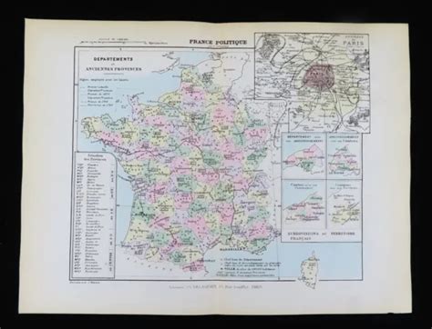 Antique Map Of France French Political Geography Departments 19th