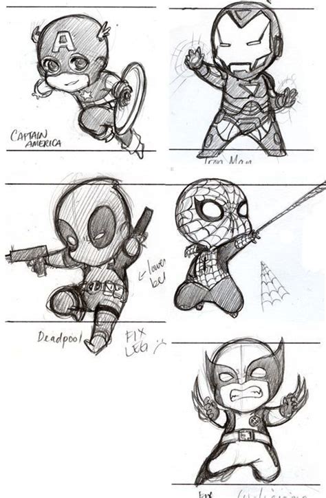 Chibi Heroes Cartoon Character Drawings In 2019 Marvel Drawings