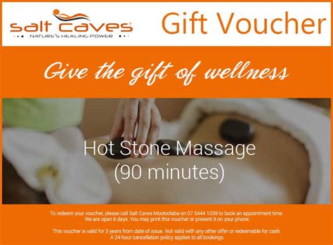 Hot Stone Massage Gift Voucher 90 Minutes Salt Caves Mooloolaba