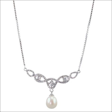 Bs42 Elegant Sterling Silver And Pearl Long Drop Necklace Lido Collection