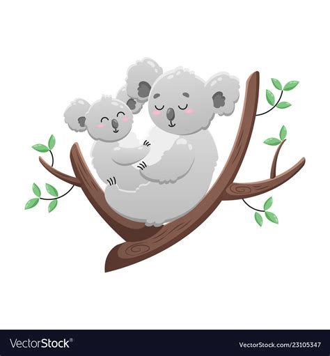 Cute Cartoon Koala Mom And Baby Isolated Vector Image