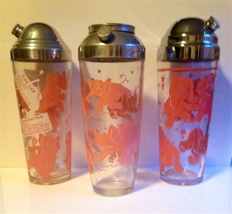 Hazel Atlas Pink Elephant Cocktail Shakers Cocktail Shakers