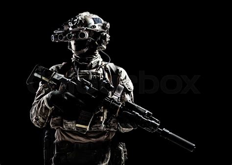 Army Special Forces Shooter Low Key Studio Shoot Stock Image Colourbox