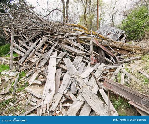 Fallen Tree On Destroyed Wood Building Stock Image Image Of Fallen