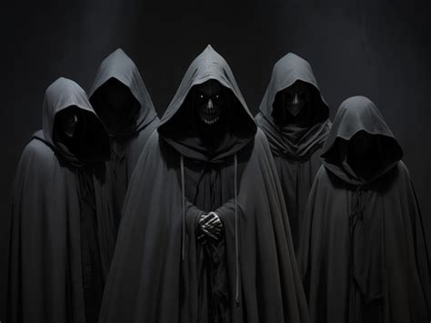 Premium Ai Image Group Of Nine Scary Figures In Hooded Cloaks In The Dark