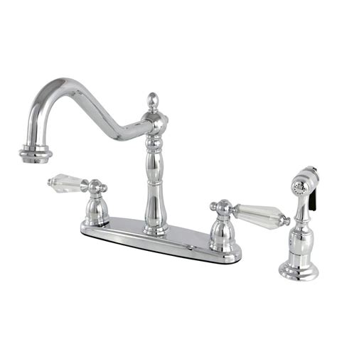 The side sprayer has a powerful spray and, with its retractable hose, makes cleaning your sink a breeze. Kingston Brass Crystal 2-Handle Standard Kitchen Faucet ...