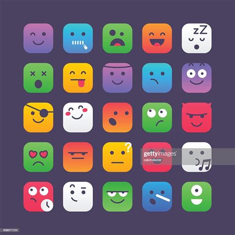 Colorido Conjunto De Emojis Cuadrados 2 Ilustración De Stock Getty Images