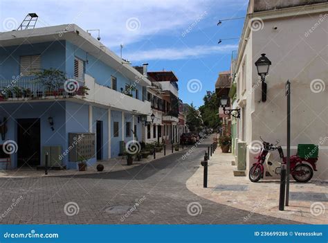 ciudad colonial a street in the historic center of santo domingo in the colonial style stock