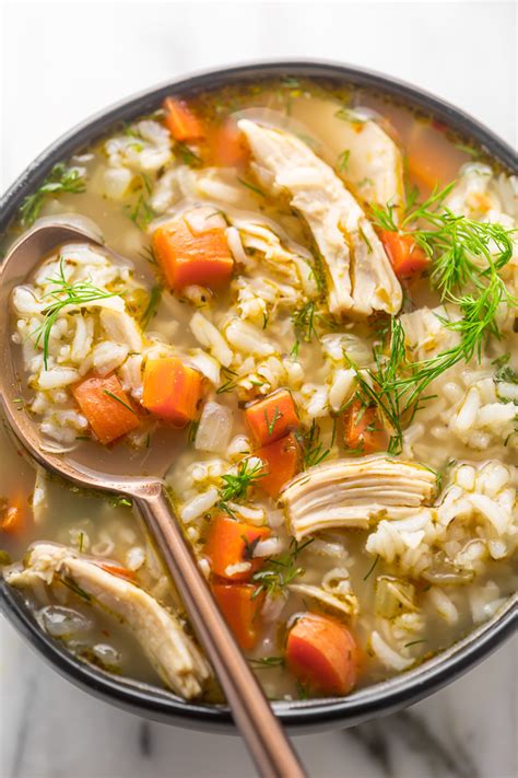 This chicken and rice soup is flavorful, hearty, healthy and it's made in one pot in under an hour! Lemony Chicken and Rice Soup - Baker by Nature