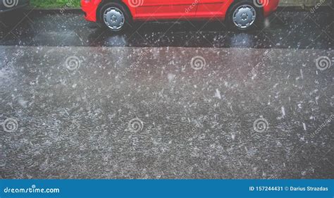 Heavy Rain On An Asphalt Stock Image Image Of Puddle 157244431