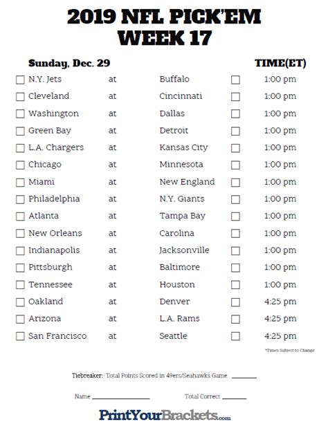 Nfl Weekly Schedule Printable Customize And Print