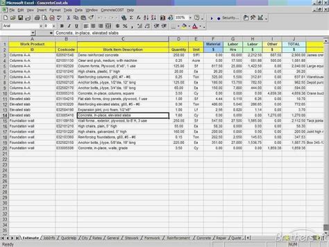 Excel Estimating Spreadsheet — Db
