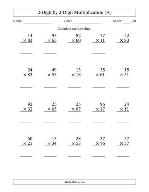 Free Printable 2 Digit By 2 Digit Multiplication Worksheets Free