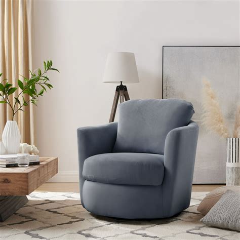 Art Leon Fabric Swivel Barrel Accent Chair Upholstered Seatstone Blue