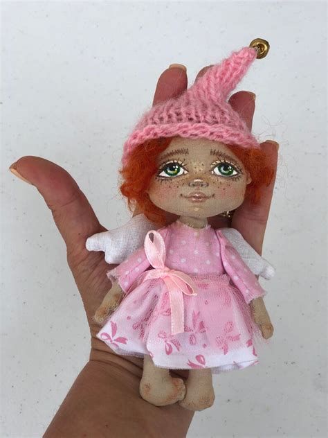Textile Little Angel Rag Doll Miniature Hand Painted Ooak Art Etsy