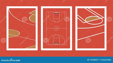 Set Of Basketball Court Poster Vector Illustration Stock Vector