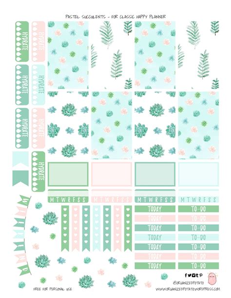 Free Planner Printable Pastel Succulents Free Planner Stickers