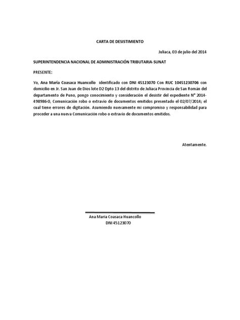 Carta De Desistimiento Comuun