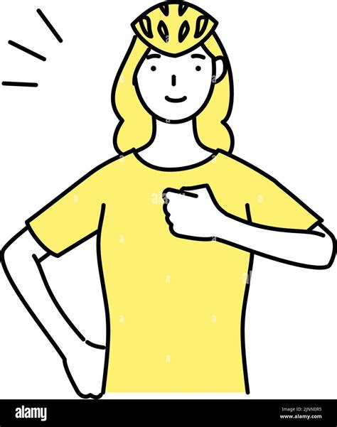 Line Drawing Of A Female Skater Smiling And Tapping Her Chest Stock