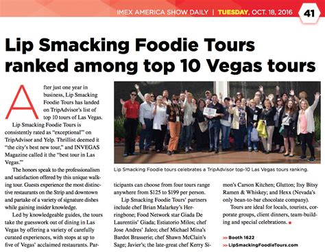 Lip Smacking Foodie Tours Ranked Among Top 10 Vegas Tours Lip