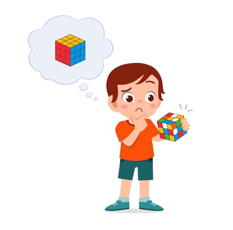 Feliz Lindo Niño Niño Jugar Cubo Rubik Vector Premium